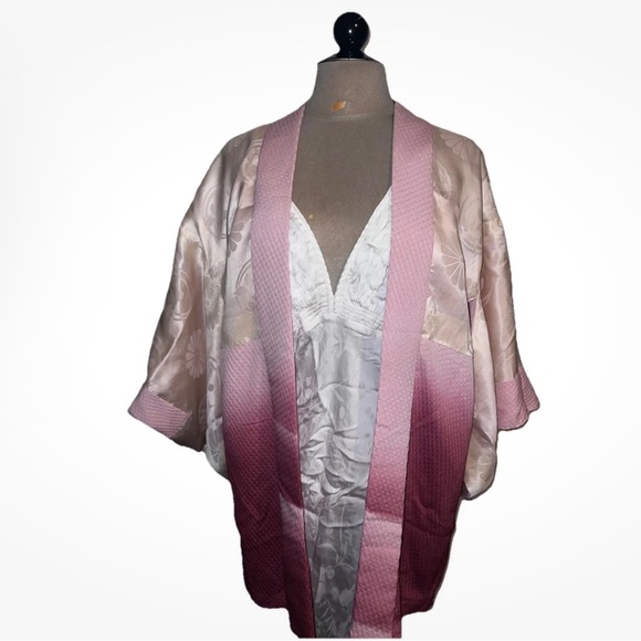 vintage Jackets & Blazers - Vintage Haori Pink Ombré Reversible Satin Kimono Jacket fairy Robe S M L